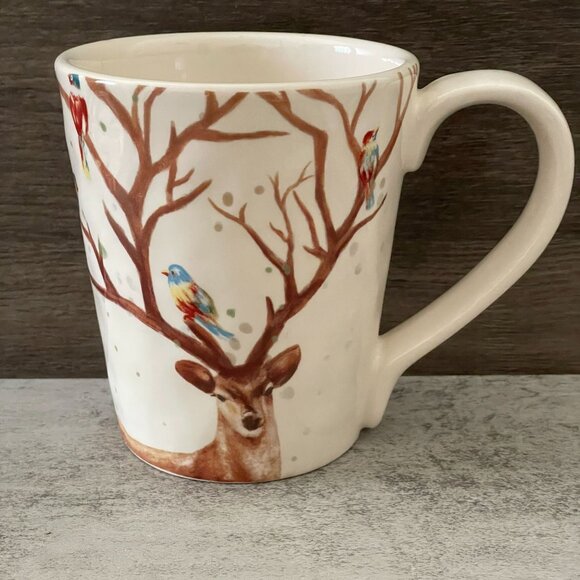 Pier 1 Alexander the Deer Graphic Ironstone Coffee Mug 4.5" Discontinued RARE - Picture 1 of 10